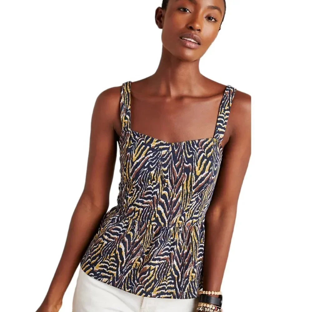 Anthropologie Womens Jamie Zebra Peplum Tank Size Medium - Picture 1 of 8